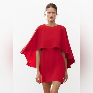 NWT Zara Woman ZW COLLECTION SHORT CAPE DRESS Red Size S Small